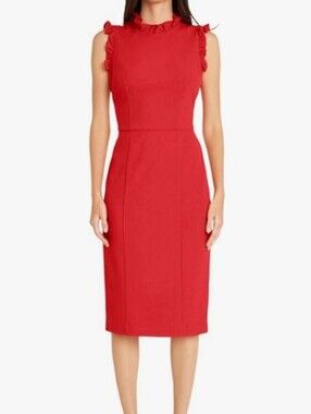 Maggy London - Women Sleeveless Red Ruffle-Neck Sheath Dress